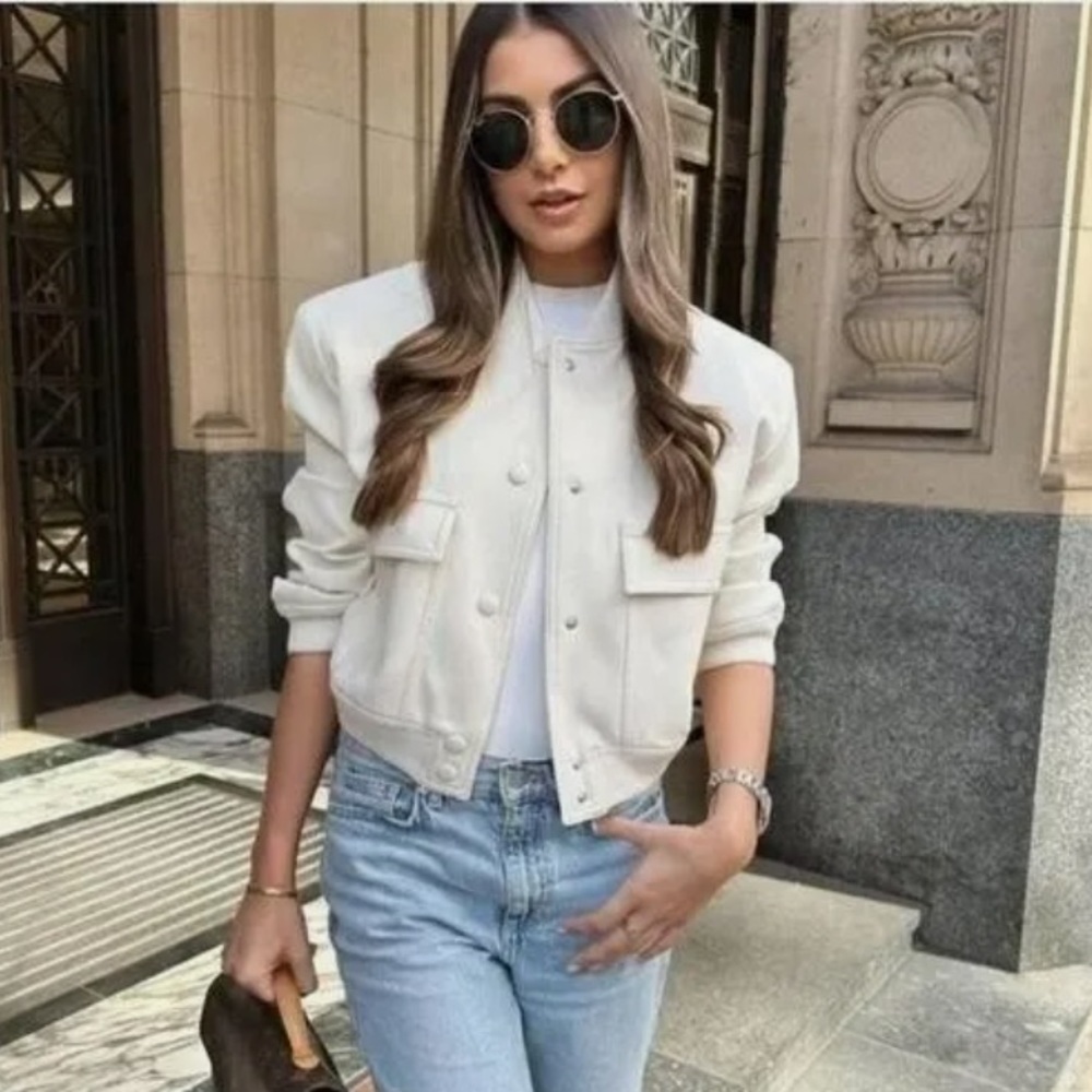 Zara NWT white maxi pocket bomber